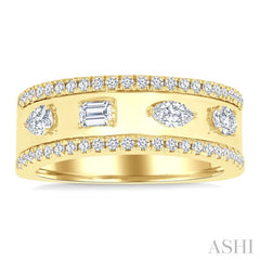 5/8 Ctw Mixed Shape Cut Diamond Fashion Wide Band in 14K Yellow Gold