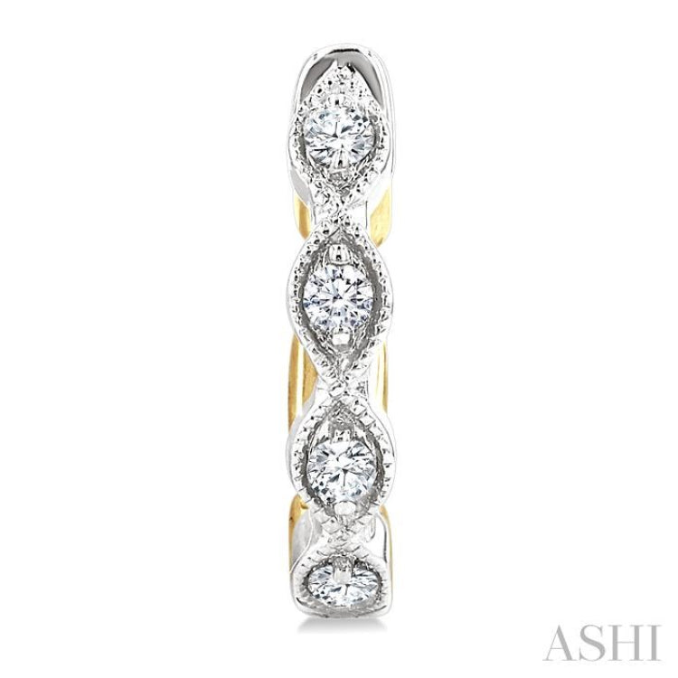 1/5 Ctw Petite Reverted Two-Tone Marquise and Hexagon Shape Round Cut Diamond Fashion Huggies in 10K White and Yellow Gold