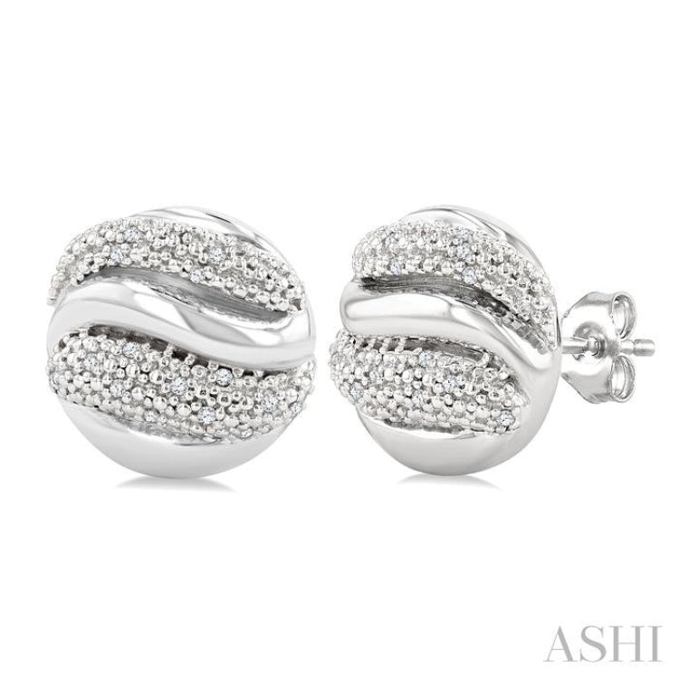1/10 Ctw Bold Twisted Rib Round Cut Diamond Pirouette Bold Fashion Stud Earring in Sterling Silver