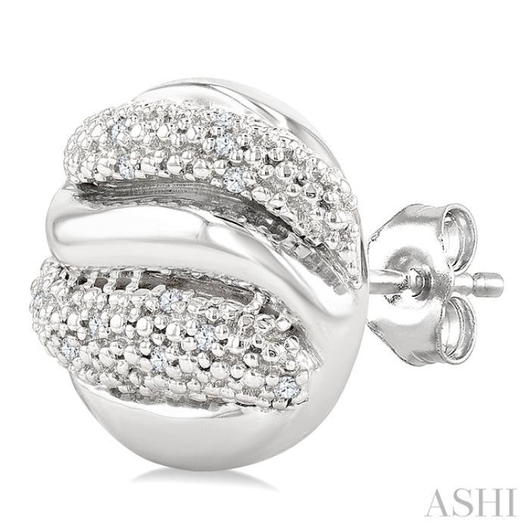 1/10 Ctw Bold Twisted Rib Round Cut Diamond Pirouette Bold Fashion Stud Earring in Sterling Silver
