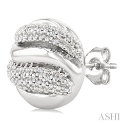 1/10 Ctw Bold Twisted Rib Round Cut Diamond Pirouette Bold Fashion Stud Earring in Sterling Silver