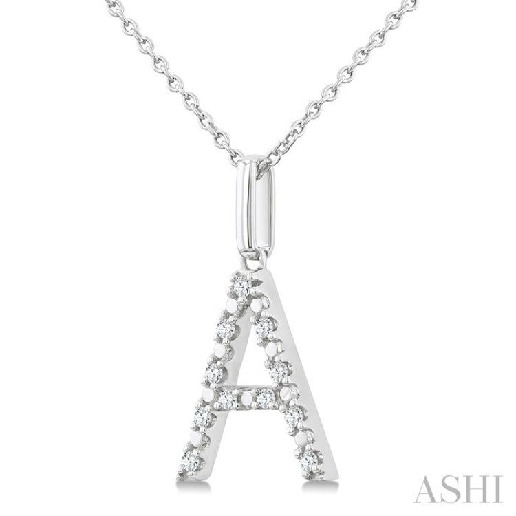 1/10 Ctw Initial 'A' Round Cut Diamond Fashion Pendant With Chain in Sterling Silver