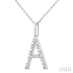 1/10 Ctw Initial 'A' Round Cut Diamond Fashion Pendant With Chain in Sterling Silver