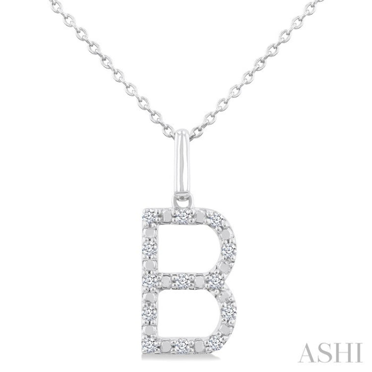 1/10 Ctw Initial 'B' Round Cut Diamond Fashion Pendant With Chain in Sterling Silver