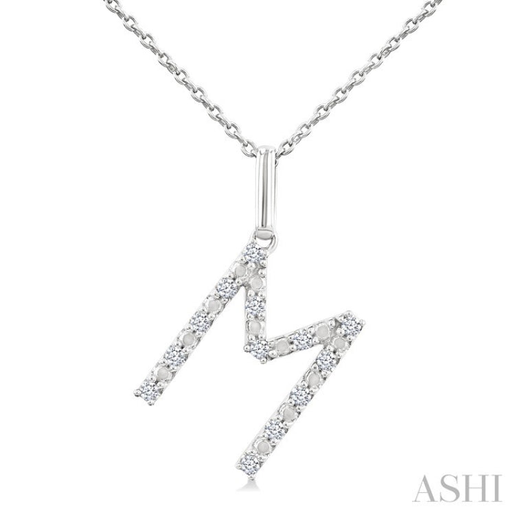 1/10 Ctw Initial 'M' Round Cut Diamond Fashion Pendant With Chain in Sterling Silver