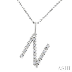 1/10 Ctw Initial 'N' Round Cut Diamond Fashion Pendant With Chain in Sterling Silver