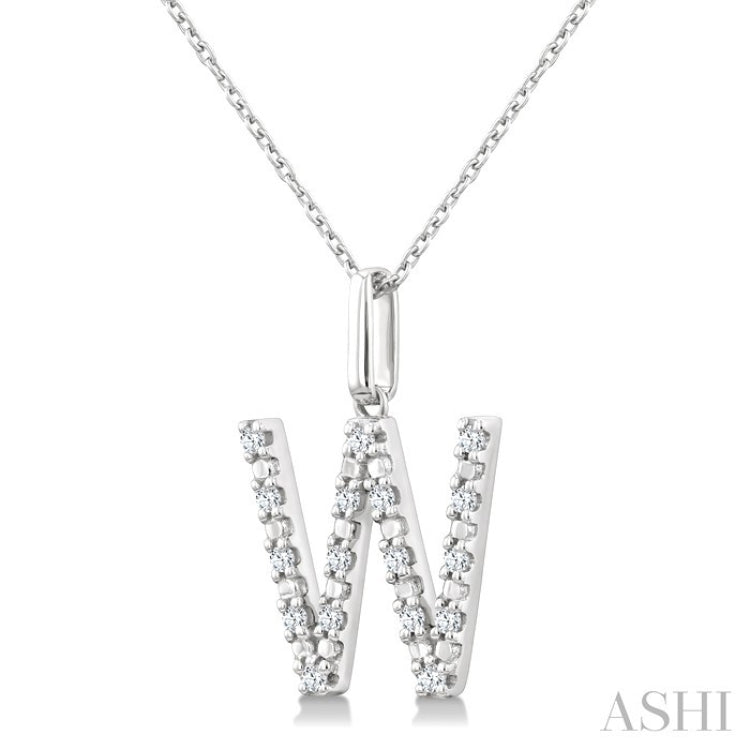 1/8 Ctw Initial 'W' Round Cut Diamond Fashion Pendant With Chain in Sterling Silver
