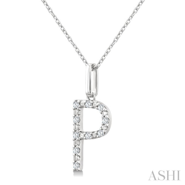 1/20 Ctw Initial 'P' Round Cut Diamond Fashion Pendant With Chain in Sterling Silver