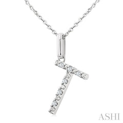 1/20 Ctw Initial 'T' Round Cut Diamond Fashion Pendant With Chain in Sterling Silver
