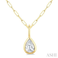 1/5 Ctw Pear Cut Bezel Set Diamond Fashion Pendant With Paperclip Chain in 14K yellow Gold