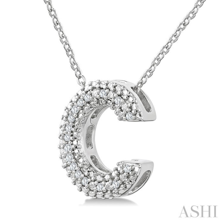 1/20 Ctw Bubble Accent Initial 'C' Round Cut Diamond Fashion Pendant With Chain in Sterling Silver