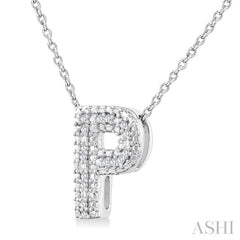 1/20 Ctw Bubble Accent Initial 'P' Round Cut Diamond Fashion Pendant With Chain in Sterling Silver