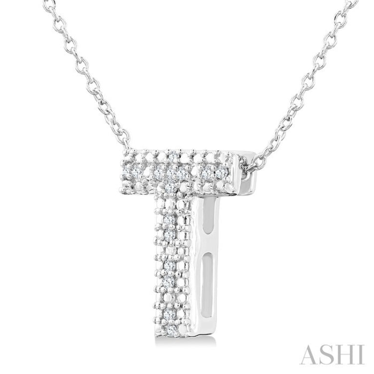 1/20 Ctw Bubble Accent Initial 'T' Round Cut Diamond Fashion Pendant With Chain in Sterling Silver
