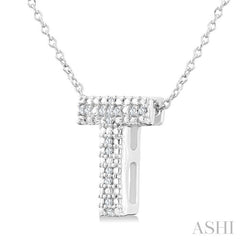 1/20 Ctw Bubble Accent Initial 'T' Round Cut Diamond Fashion Pendant With Chain in Sterling Silver