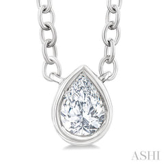 1/6 Ctw Petite Bezel Set Pear Cut Diamond Fashion Pendant With Chain in 10K White Gold