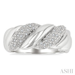 1/10 Ctw Bold Ribbed Swirl Round Cut Diamond Pirouette Bold Fashion Band in Sterling Silver