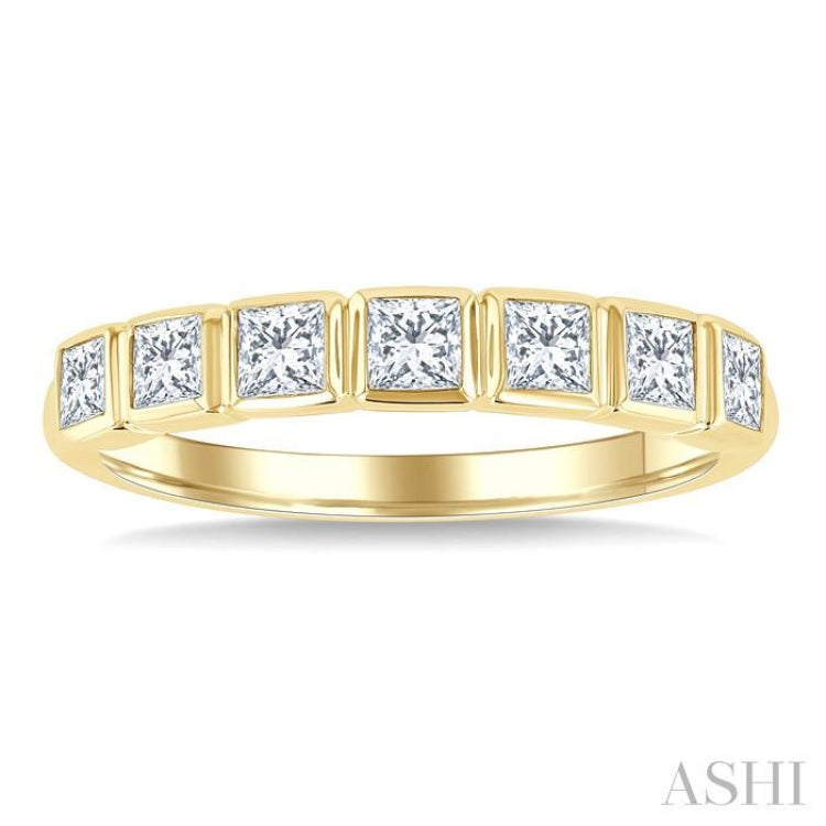 3/4 Ctw East-West Set Princess Cut Bezel Diamond Stackable Fashion Band in 14K Yellow Gold