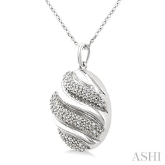 1/10 Ctw Bold Twisted Rib Round Cut Diamond Pirouette Bold Fashion Pendant With Chain in Sterling Silver