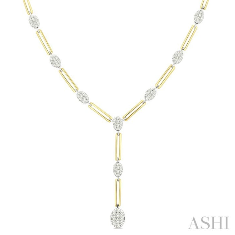 1 3/4 Ctw Lovebright Oval Shape Round Cut Diamond Paperclip Fashion Necklace in 14K Yellow and White Gold