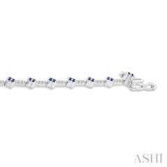 1 MM Round Shape Sapphire and 1/2 Ctw Clover Leaf & Bar Link Round Cut Diamond Precious Bracelet in 14K White Gold