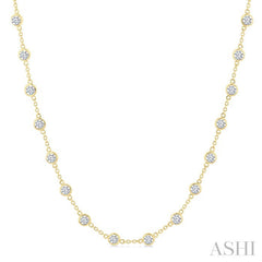 5 Ctw Bezel Set Round Cut Diamond Station Necklace in 14K Yellow Gold