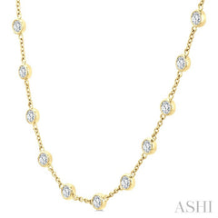 5 Ctw Bezel Set Round Cut Diamond Station Necklace in 14K Yellow Gold
