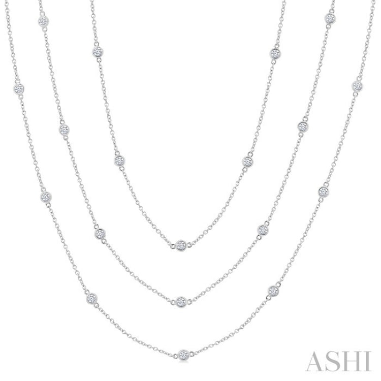 2 Ctw Bezel Set Round Cut Diamond 60-Inch Long Station Necklace in 14K White Gold