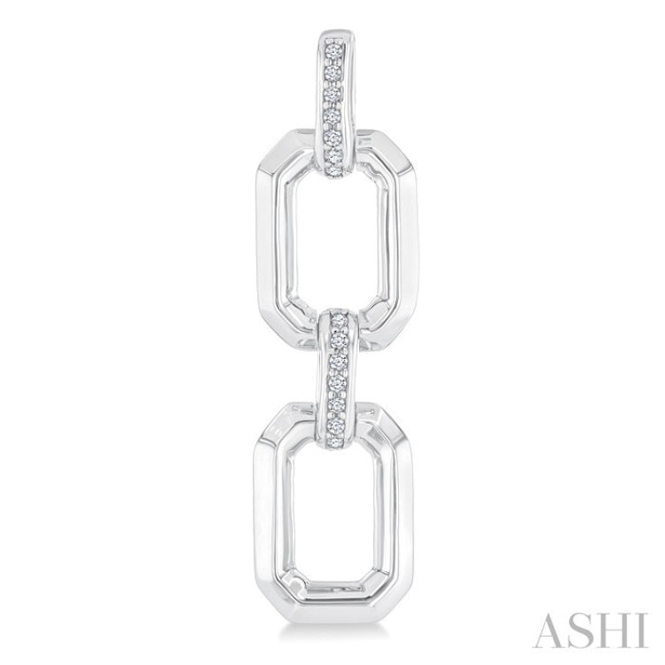 1/10 Ctw Bold Open Window Octagonal Shape D-Link Round Cut Diamond Fashion Earring in Sterling Silver