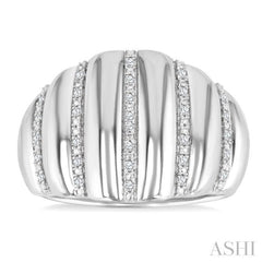 1/10 Ctw Ribbed Dome Shape Round Cut Diamond Pirouette Bold Wide Fashion Band in Sterling Silver