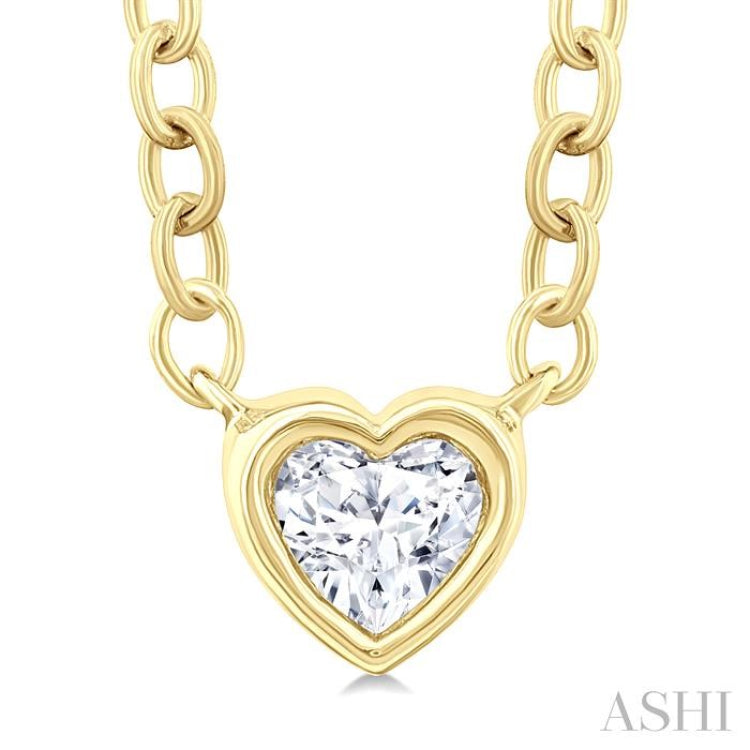 1/6 Ctw Petite Bezel Set Heart Shape Diamond Fashion Pendant With Chain in 10K Yellow Gold