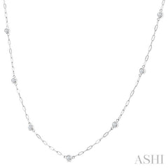 1/4 Ctw Bezel Set Round Cut Diamond Paperclip Station Necklace in 14K White Gold