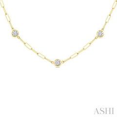 1 Ctw Bezel Set Round Cut Diamond Paperclip Station Necklace in 14K Yellow Gold