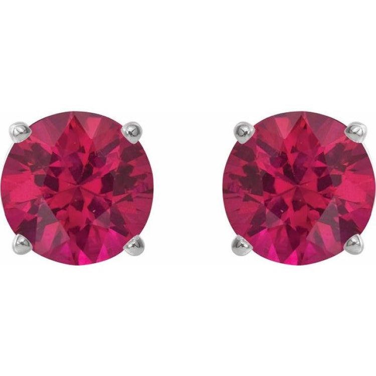 14K White Gold 6 mm Lab-Grown Ruby Earrings