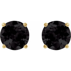 14K Yellow Gold 6 mm Natural Black Onyx Earrings