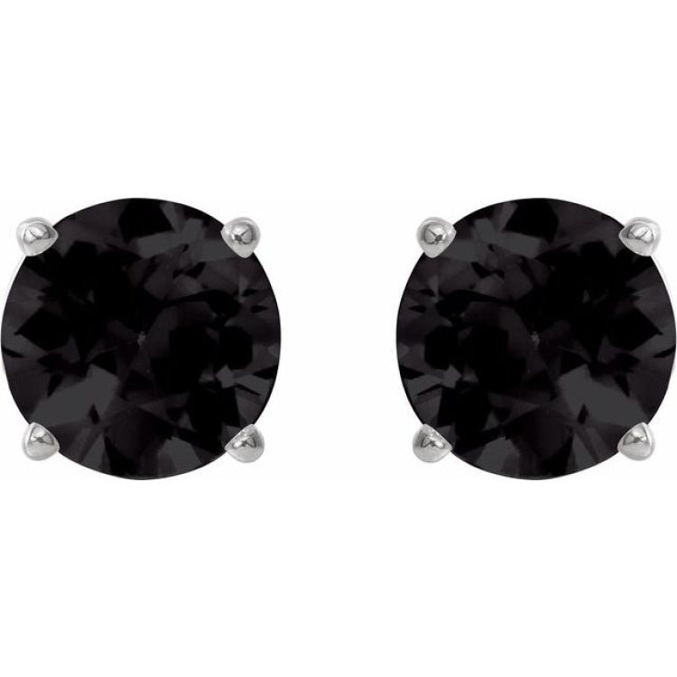 Platinum 6 mm Natural Black Onyx Earrings