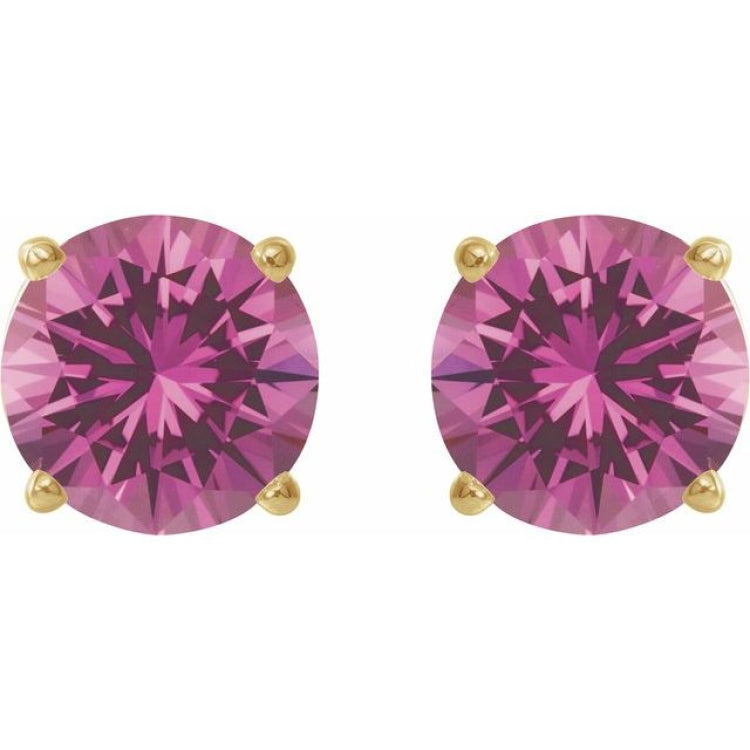 14K Yellow Gold 7 mm Lab-Grown Pink Sapphire Earrings