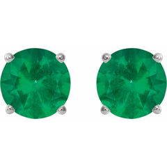 Sterling Silver 7 mm Lab-Grown Emerald Earrings