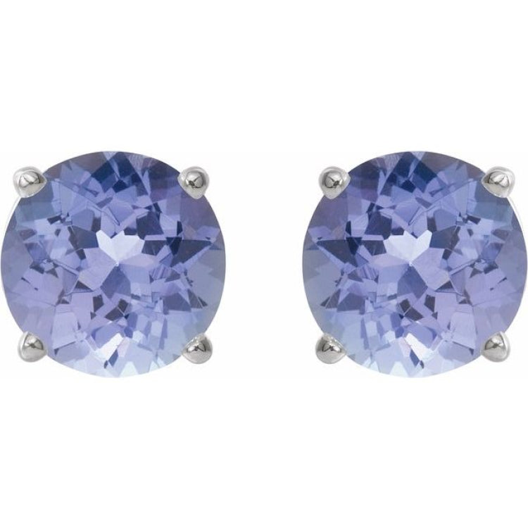 Sterling Silver 7 mm Natural Tanzanite Earrings
