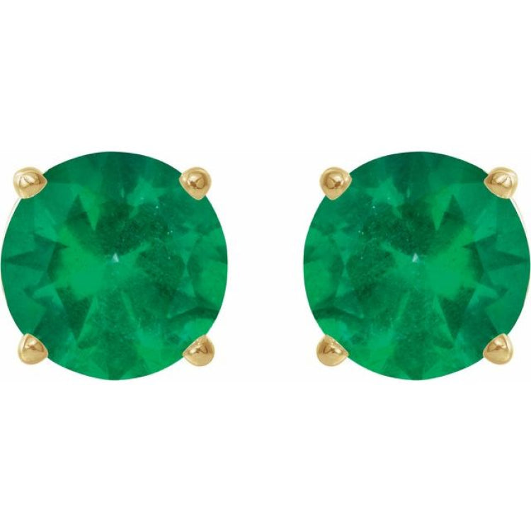 14K Yellow Gold 8 mm Lab-Grown Emerald Earrings