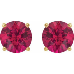 14K Yellow Gold 8 mm Lab-Grown Ruby Earrings