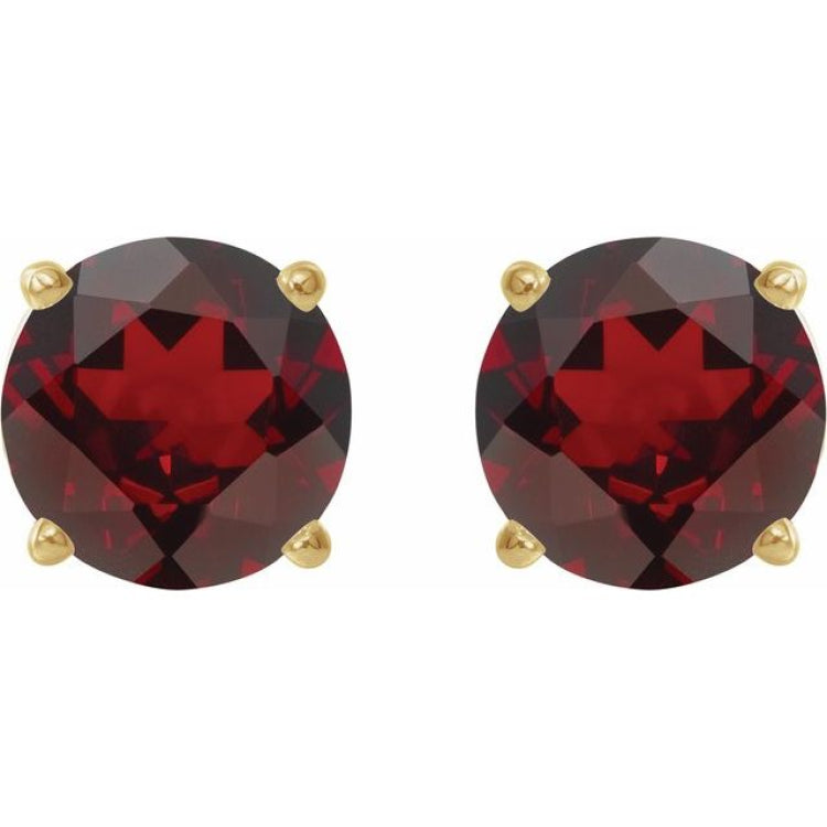 14K Yellow Gold 8 mm Natural Mozambique Garnet Earrings