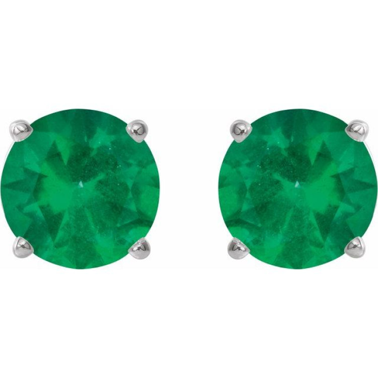 Platinum 8 mm Lab-Grown Emerald Earrings