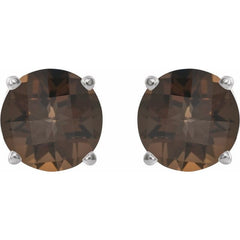 Platinum 8 mm Natural Smoky Quartz Earrings