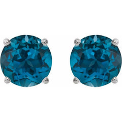 14K White Gold 6 mm Natural London Blue Topaz Earrings