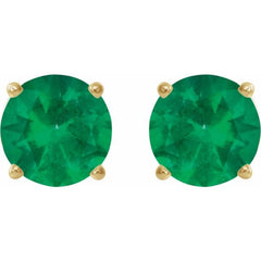 14K Yellow Gold 6 mm Lab-Grown Emerald Earrings