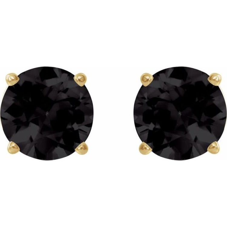 14K Yellow Gold 6 mm Natural Black Onyx Earrings