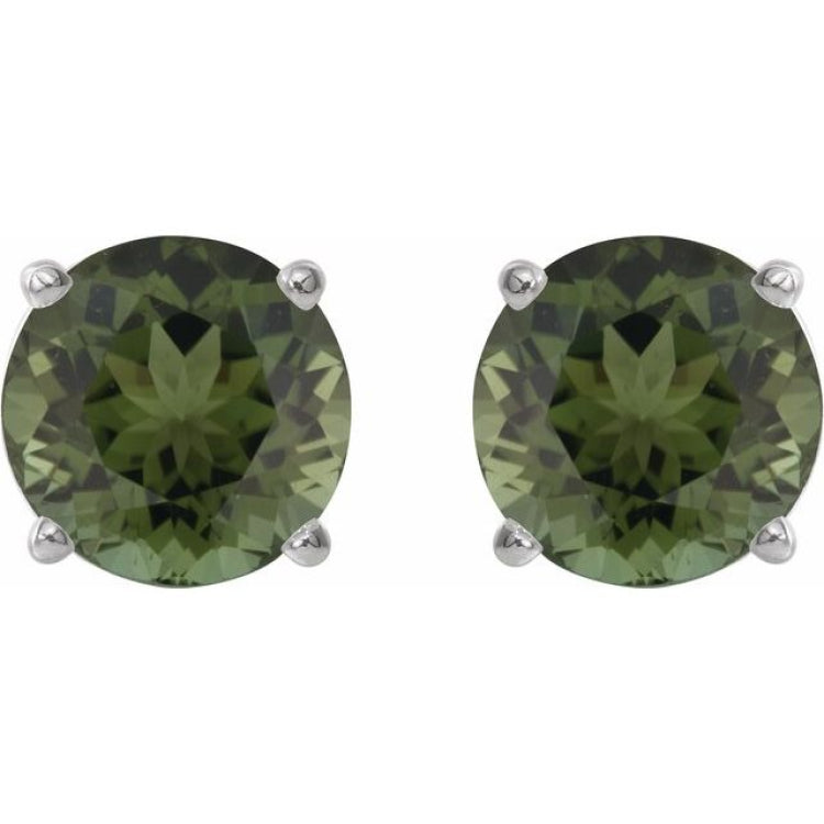 Platinum 6 mm Natural Green Tourmaline Earrings