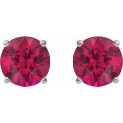 Sterling Silver 6 mm Lab-Grown Ruby Earrings