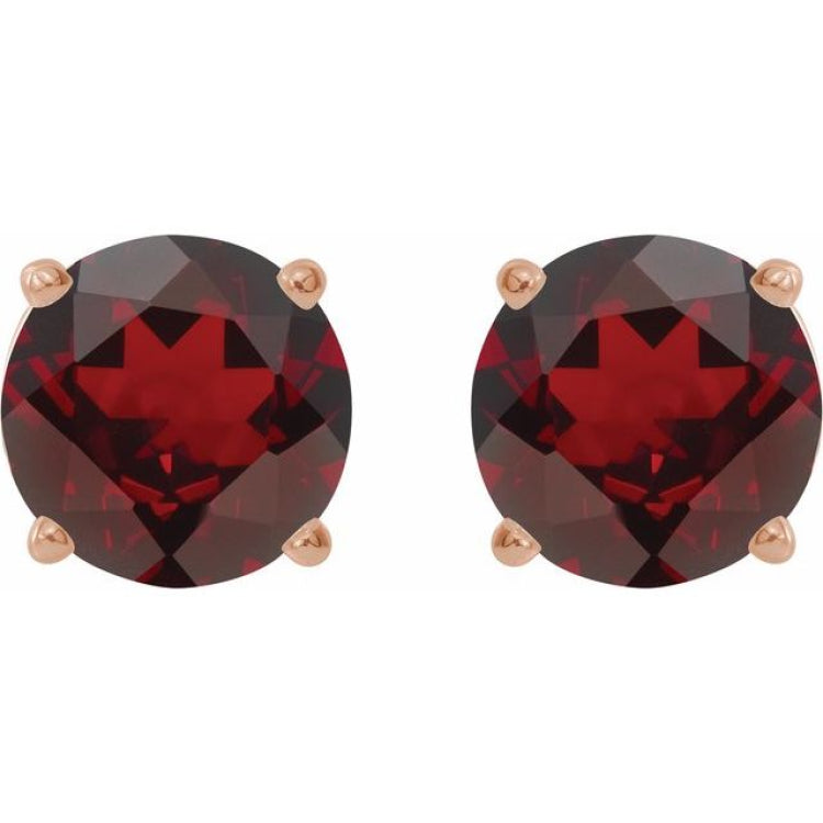 14K Rose Gold 7 mm Natural Mozambique Garnet Earrings