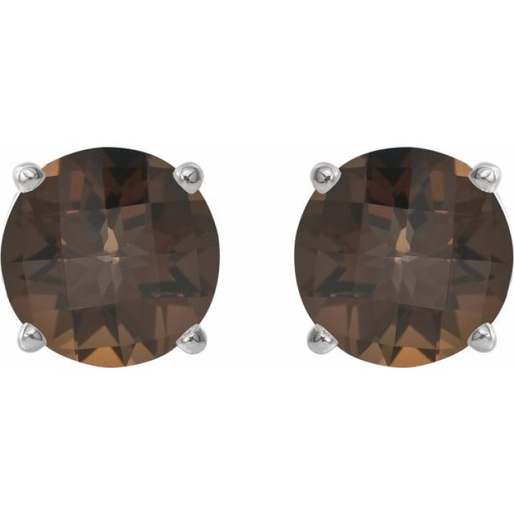 Sterling Silver 7 mm Natural Smoky Quartz Earrings